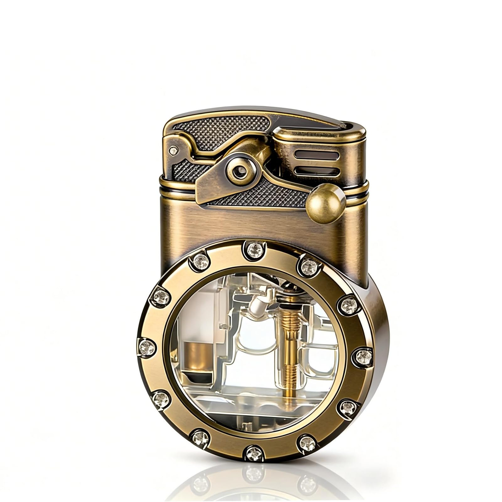 Vintage Torch Lighter Double Straight Blue Flame Rocker Arm Butane Reusable Lighter with Visible Gas Tank for Men Dad (Bronze)
