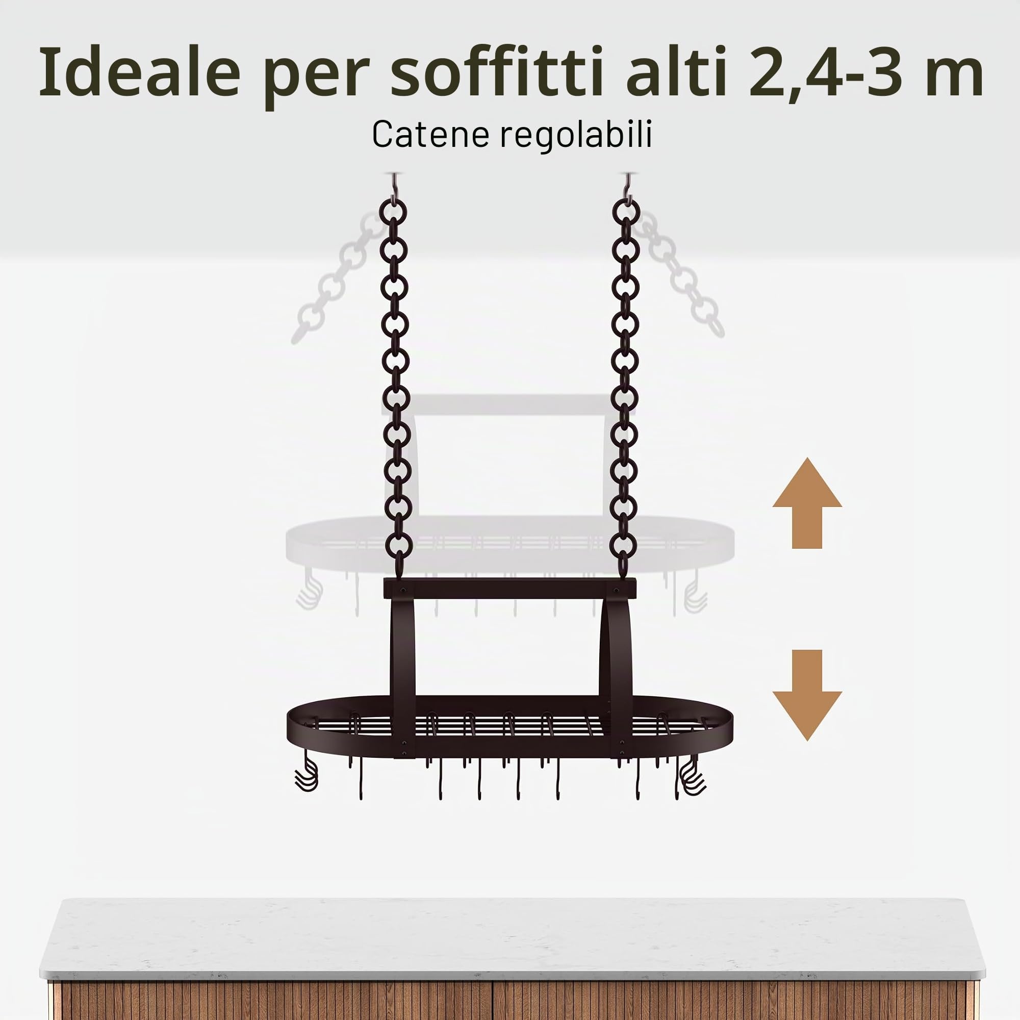 KES Porta Padelle e Pentole da Soffitto Porta Pentole da Cucina Salvaspazio con 20 Ganci per L'archiviazione e L'organizzazione della Cucina Mensola 85CM Bronzo Oliato, KUR221S85-OB