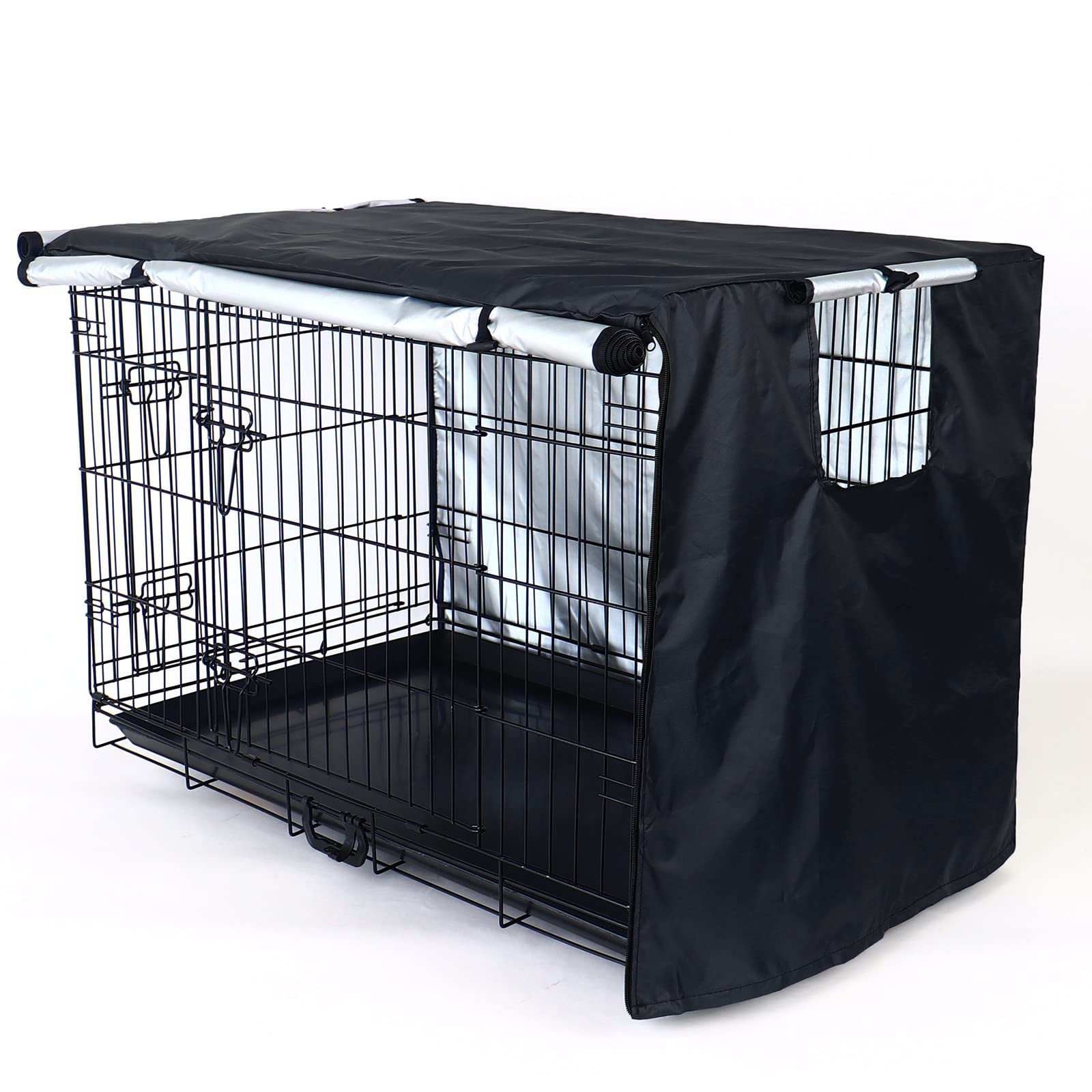 Durable Dog Crate Cover-Double Door, Pet Kennel Cover Waterproof Anti-UV Dog Cage Cover Fit for 24-48 inches Crate -Black - Image 2
