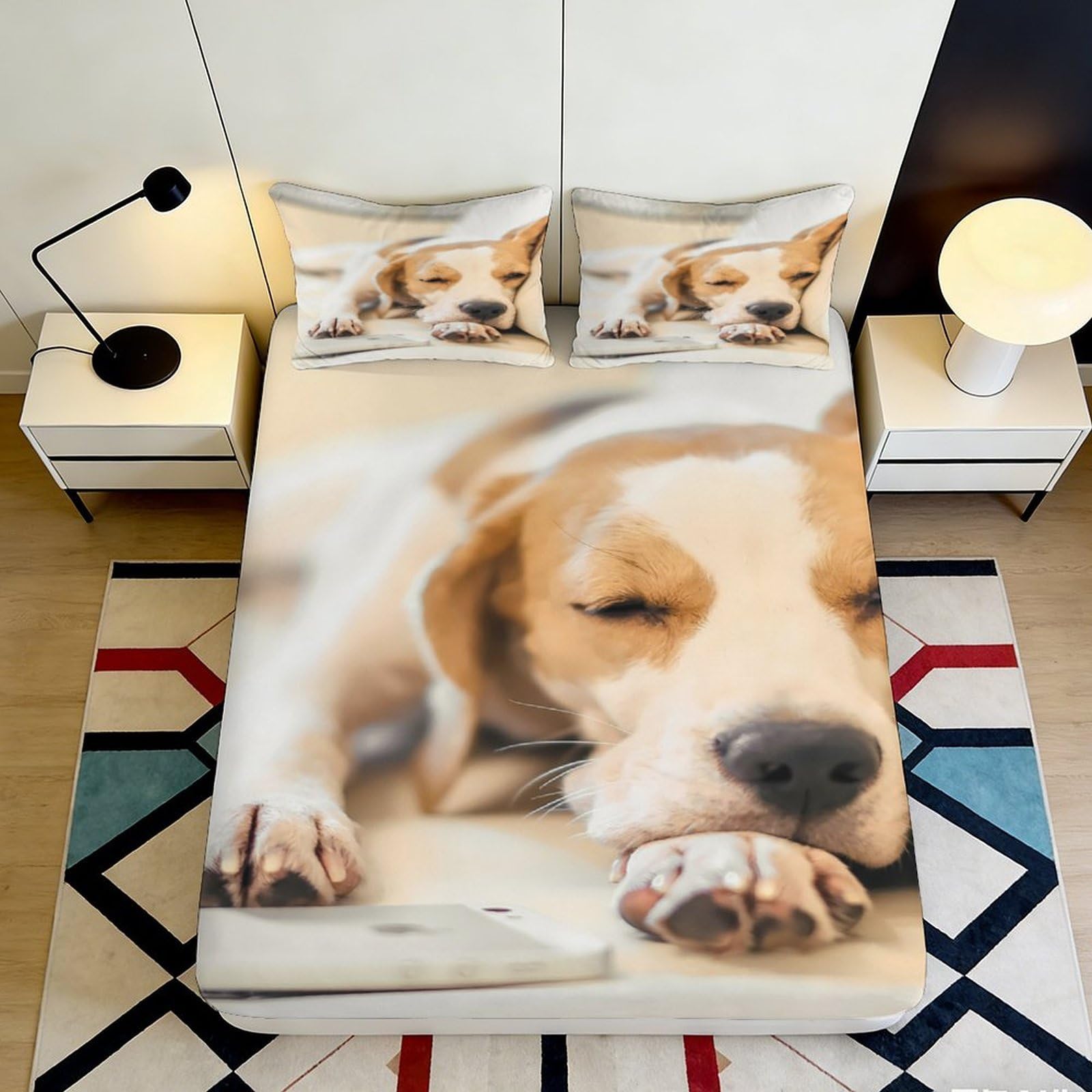 Jqzkxnhpbr Style-8 3D Printed Sleeping Dog Fitted Sheet Microfiber Soft Anti-Slip Bed Cover For Bedroom Guest Room Decor Easy Care 90X200x25cm
