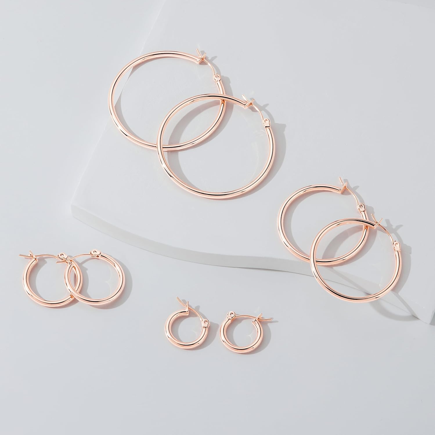 Gold Hoop Earrings Set for Women,14k Gold Plated Gold Hoops with Sterling Silver Post Hypoallergenic Thin Hoop Gold Earrings for Girls Trendy Jewelry Gifts - Image 8
