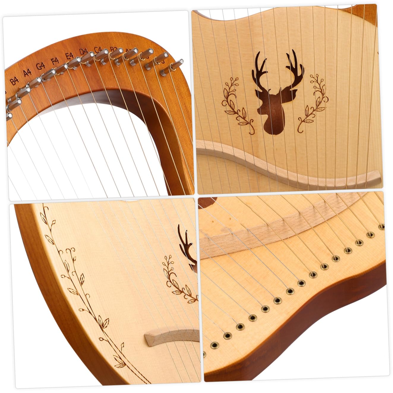VICASKY Set di Lira Strumento Musicale con 19 Corde in Metallo, Accordatura Regolabile, Custodia in Poliestere e Chiave di Accordatura per Principianti, Legno con Bordi Arrotondati