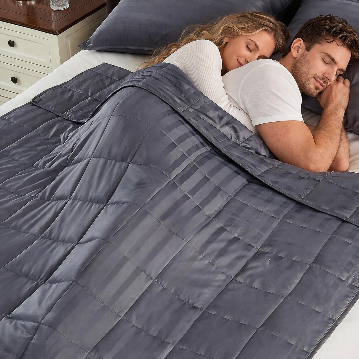 anfie Weighted Blanket King Size for Adults (80"x87" 20lbs Stripe Grey),Cooling Heavy Blanket for Sleeping Perfect for 190-210 lbs, Breathable Blanket for Adults &amp; Couple All Season, Machine Washable