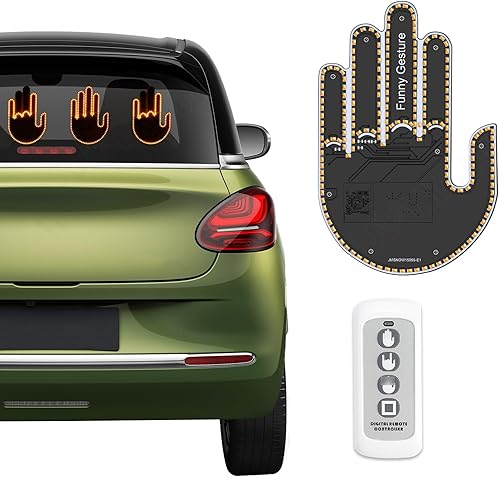 Luz de dedo para automóvil con control remoto, letrero de mano LED para ventana trasera del automóvil, dedo iluminado de furia de carretera,