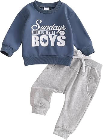 Toddler Baby Boy Football Outfit Football Embroidery Sweatshirt Pullover Casual Jogger Pant 2Pcs Fall Sport Clothes