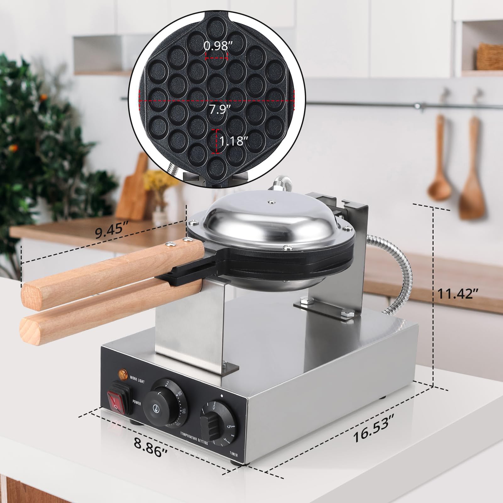 Bubble Waffle Maker de Estilo de Hong Kong 1400W/2800W,Sarten Gofres Girario Máquina de Gofres de Forma Huevo para Uso doméstico y Comercial,Single Head