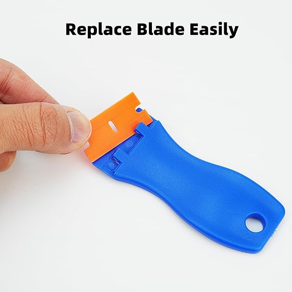 Plastic Safety Scraper Car Sticker Remover Glass Scraper Ceramic Hob Scraper with 10 Pcs Double Edge Plastic Scraping Replacement for Removing Decals from Glass Windshields Ceramic Hob