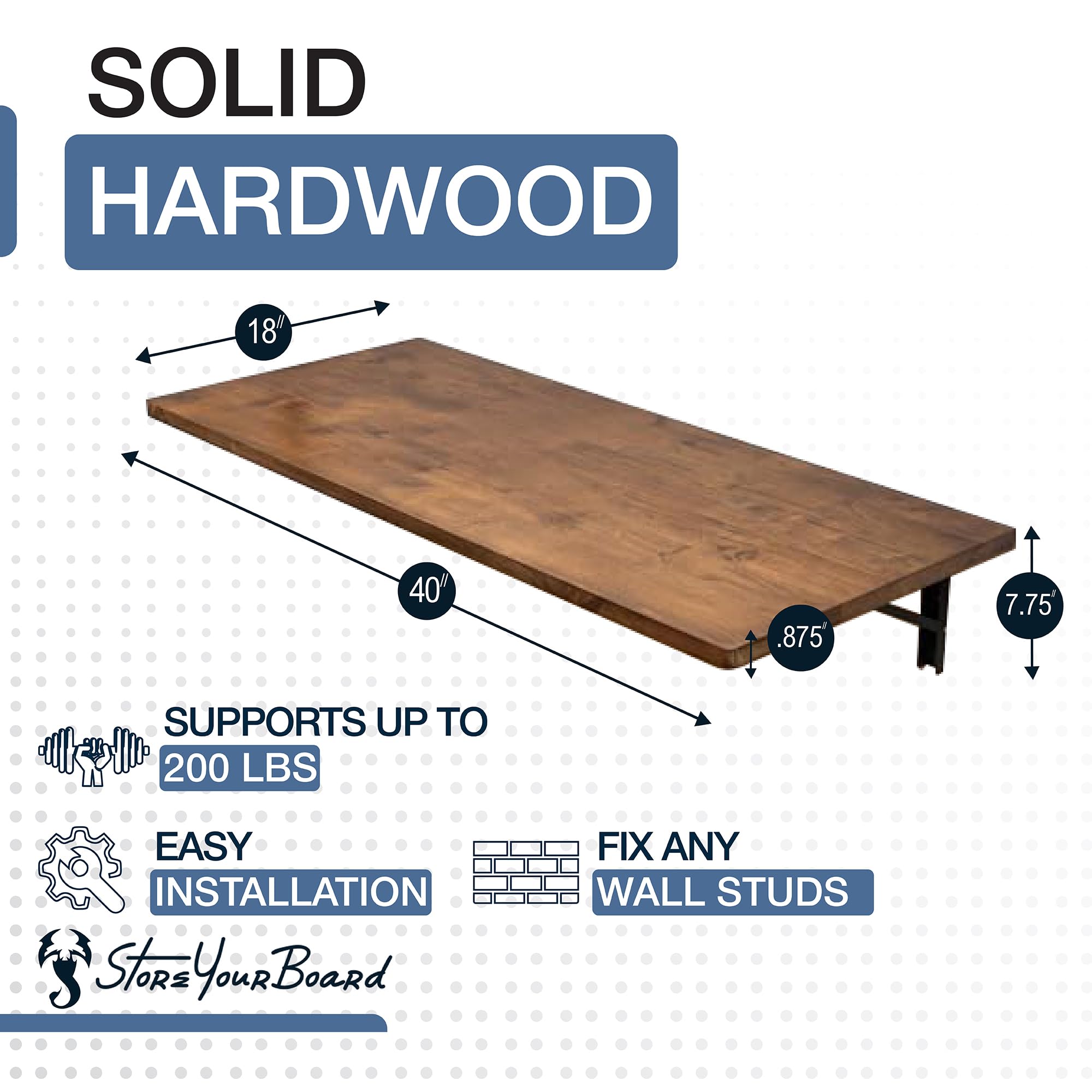 StoreYourBoard Banco da lavoro pieghevole da parete, 101,6 x 45,7 cm, può contenere 90,7 kg | Banco da lavoro pieghevole da parete, scrivania pieghevole, tavolo da parete, legno scuro