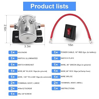 62132 Winch Solenoid Battery Power Interrupt Kit Cut-Off Switch Wiring Installation Set for Jeep Truck SUV Off-Road ATV UTV 12V