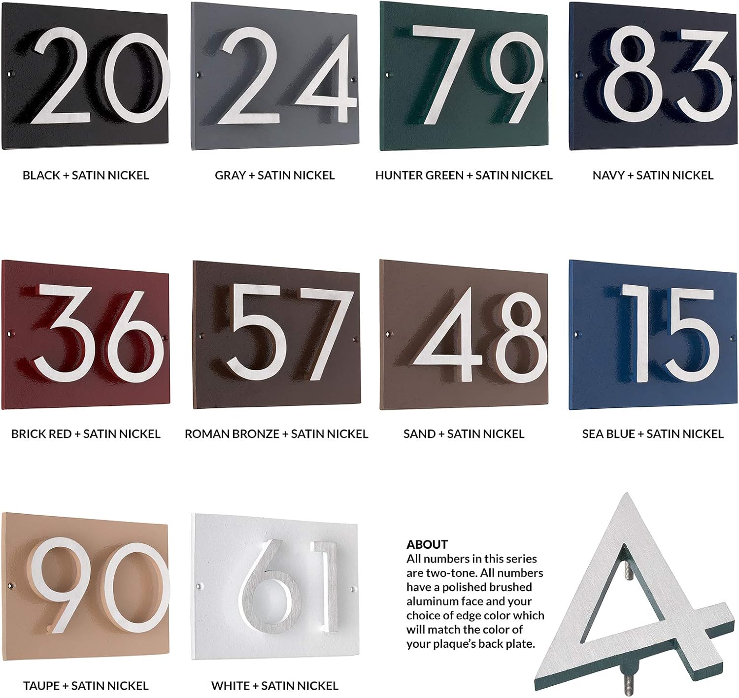 10 Color Options, Two Tone Powder Coated Aluminum Floating Modern 4" Number Horizontal Address Plaque (2 digits) from Address Number Store