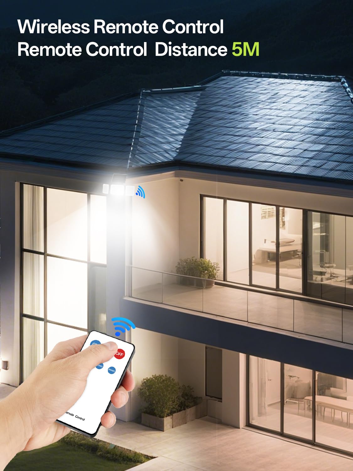 Luces de seguridad con sensor de movimiento para exteriores, 233 LED, rotación de 360°, 3 cabezales, luz solar de pared con 3 modos de control remoto, IP65 impermeable, luces solares de pared