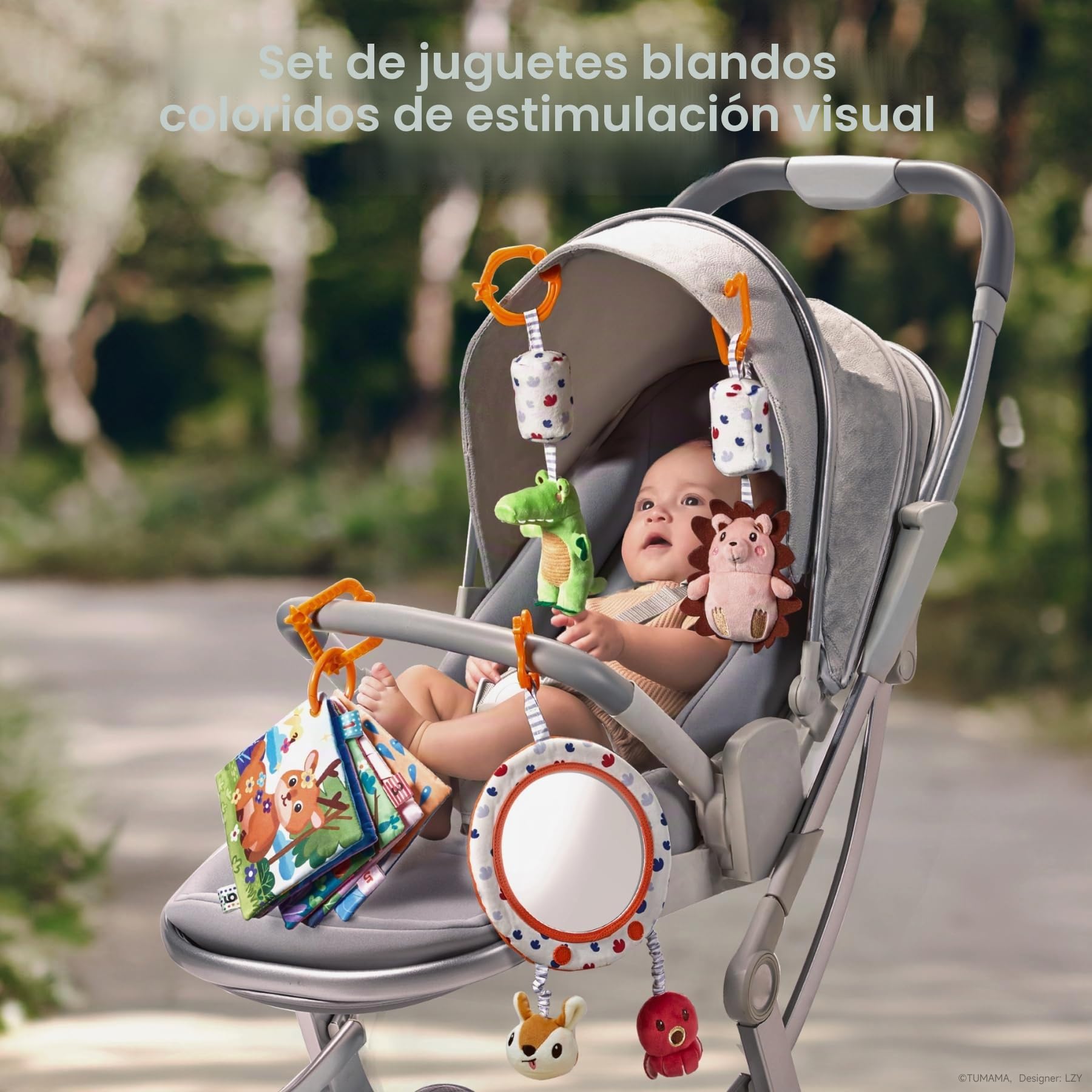 TUMAMA KIDS Juguetes Bebé con Sonajero, Espejo y Libro Blando, Juguetes Montessori Sensoriales Bebe, Regalo Bebe Recien Nacido Niño Niña 0 3 6 9 12 Meses