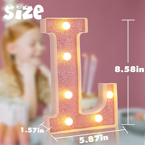 Miniatura 3 de Dyingswan Letras con luz LED, letras LED de marquesina rosa, 26 letras del alfabeto, letras pequeñas iluminadas de color rosa, letras con purpurina
