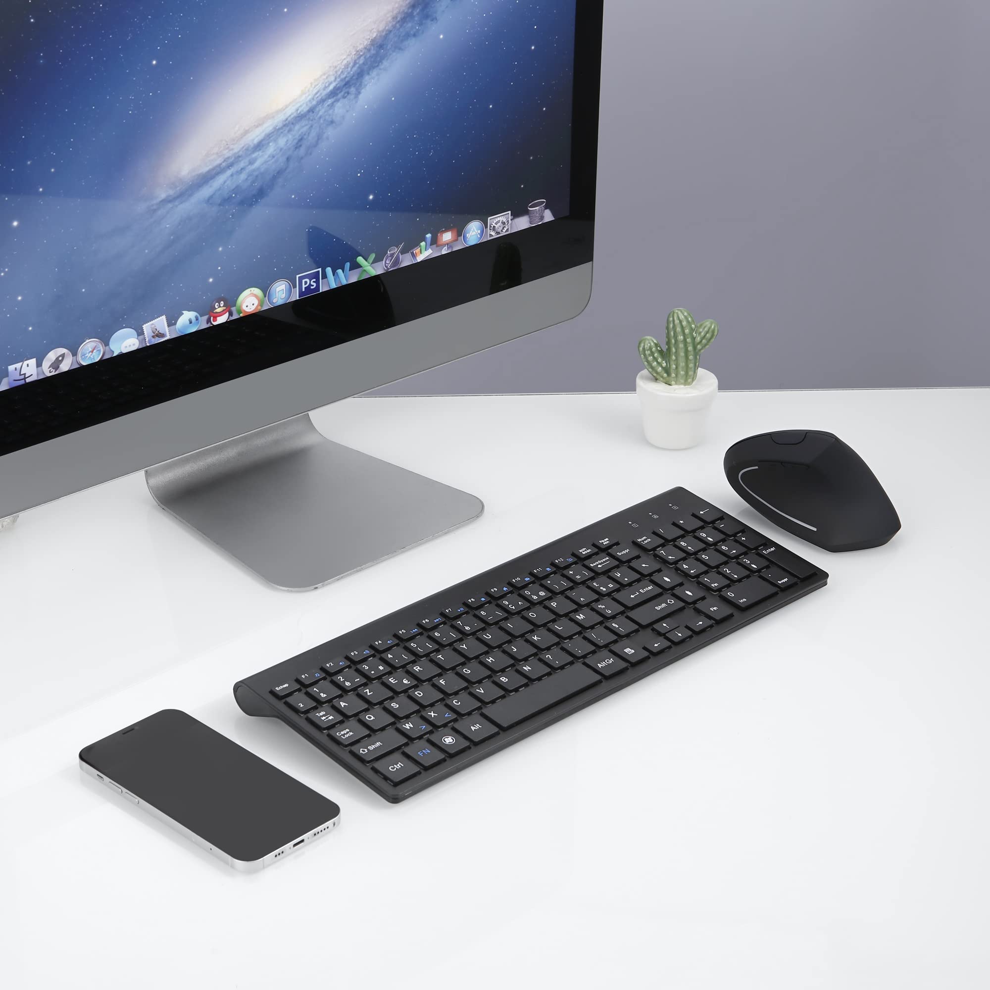 2.4GHz sans Fil Vertical Ergonomique Souris et Clavier Combo Slim Portable Taille pour PC Ordinateur de Bureau Ordinateur Portable Tablette Mac (Right-Handed) (Noir)