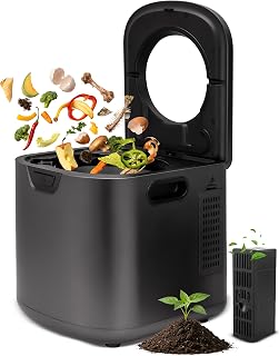 NutriChef 4-Quart Electric Kitchen Composter - Odorless Indoor Food Waste Recycler, Dual Carbon Filters, 3 Modes for 5-10 People, Gray