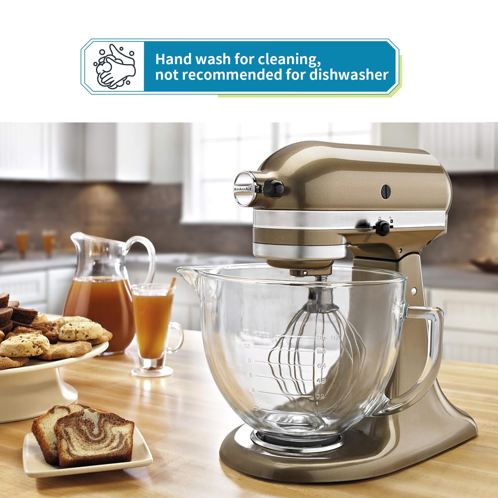 Skelang vaso mezclador, vaso mezclador con asa y pico vertedor, accesorio para batidora, compatible con las batidoras de cabezal inclinado KitchenAid de 4,5 y 5 cuartos