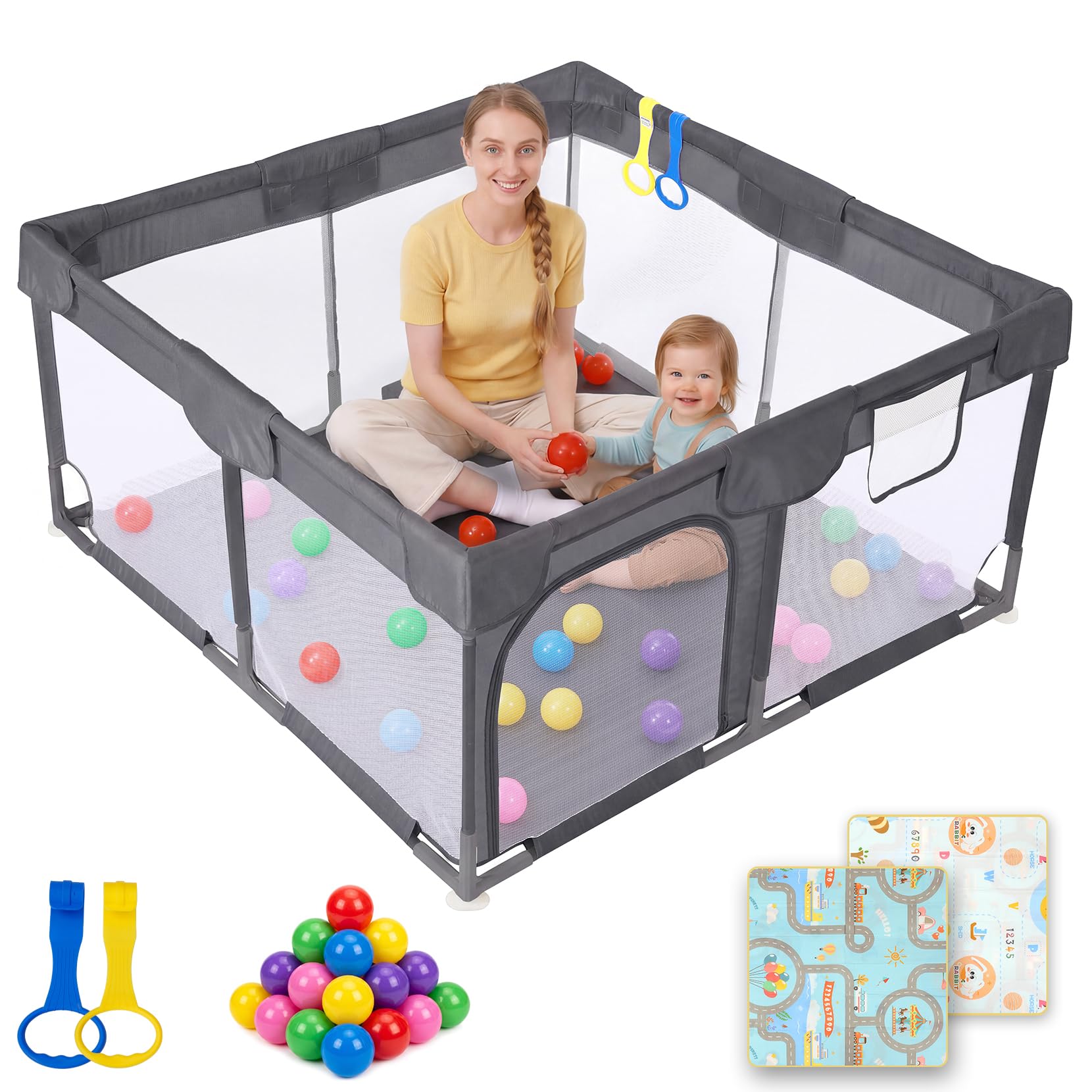 Dripex Baby Playpen with Mat, Soft Fabric Playpen for Babies & Toddlers