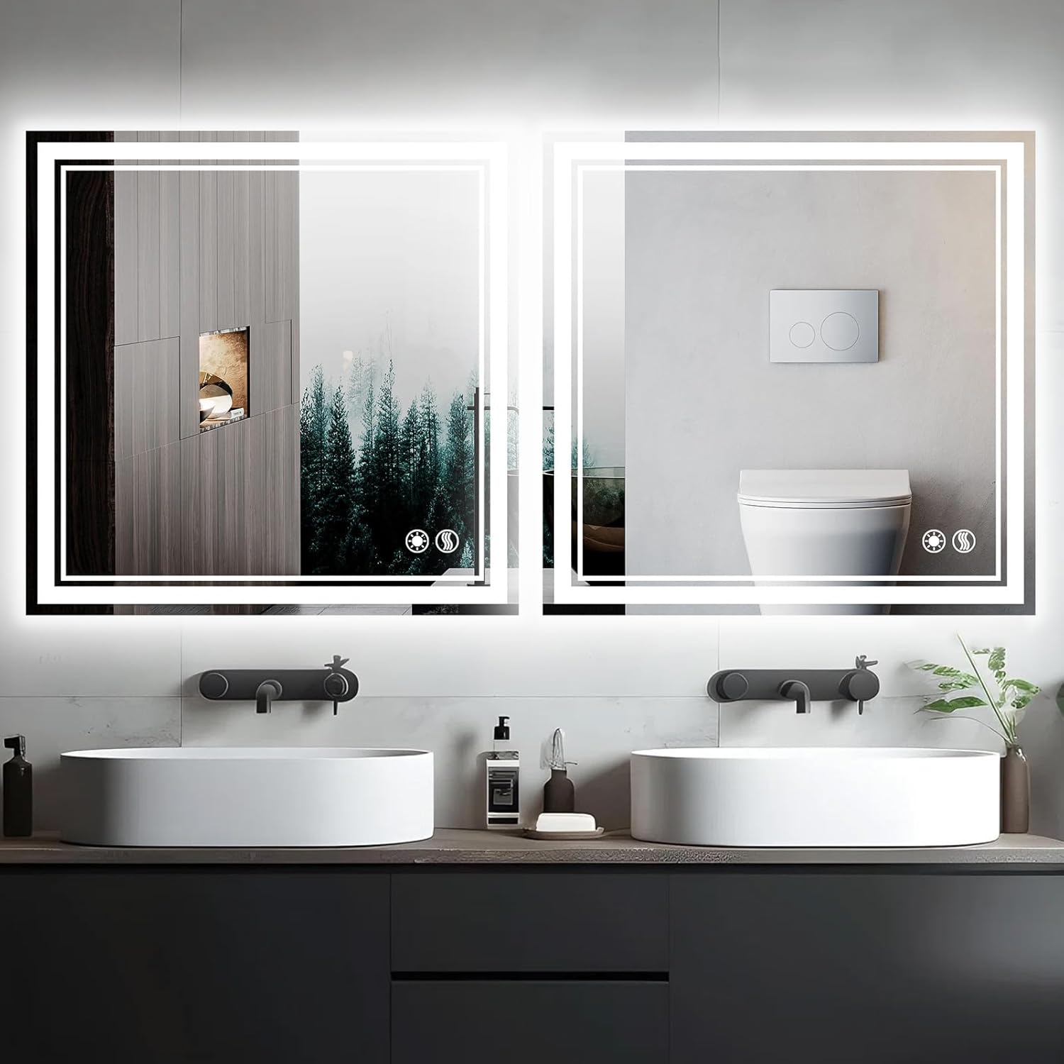 26 x 26'' LED Mirror for Bathroom Brightness 2 Pack Anti-Fogging LED Bathroom Mirror with Lights Memory 3 Colors Dimmable Samrt Mirror Touch Sensor Wall Mounted Home Décor