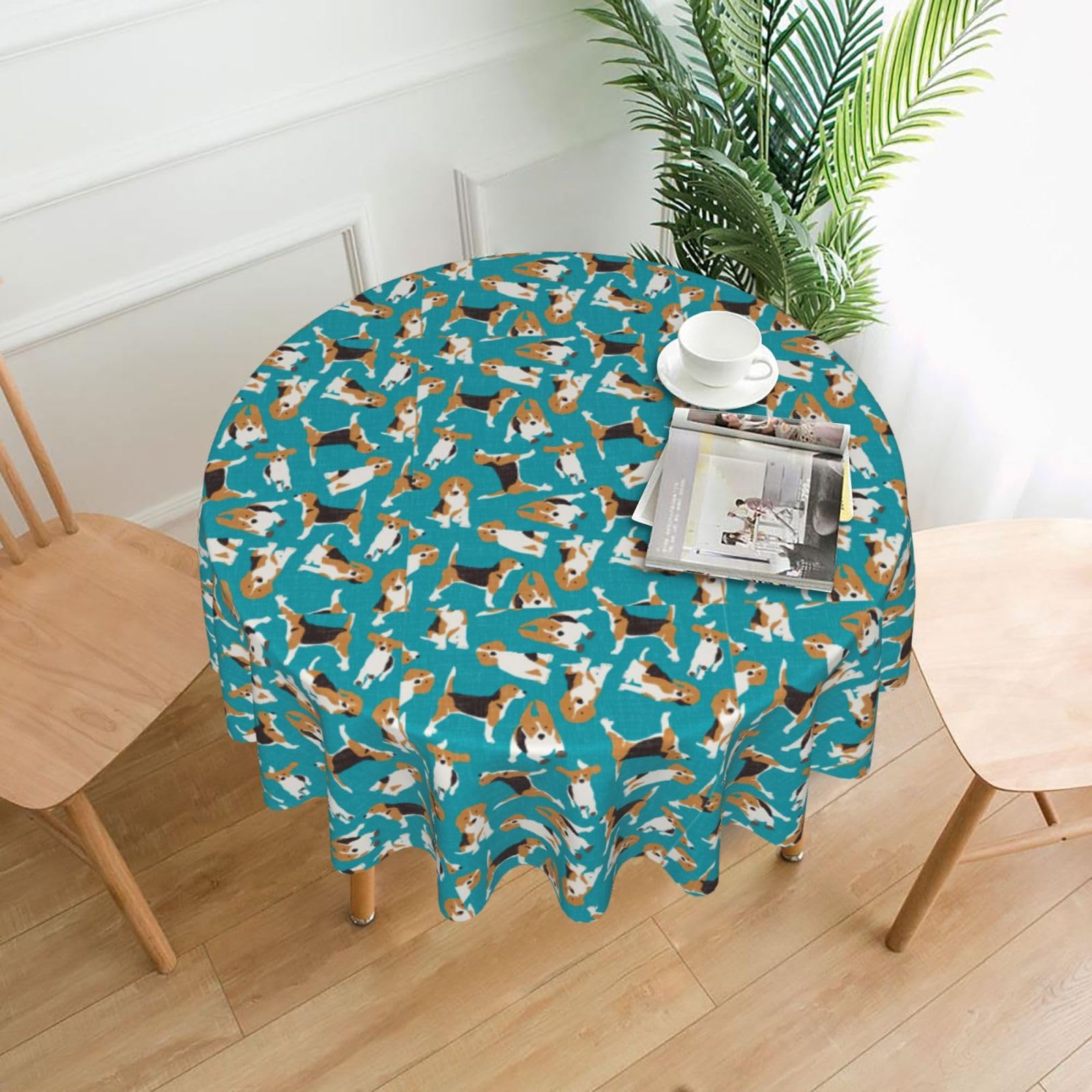 Nbtghga Dogs (2) Print Tablecloth Round Border Table Cloth Cover Decorative For Party Holiday Dinning Tabletop Home