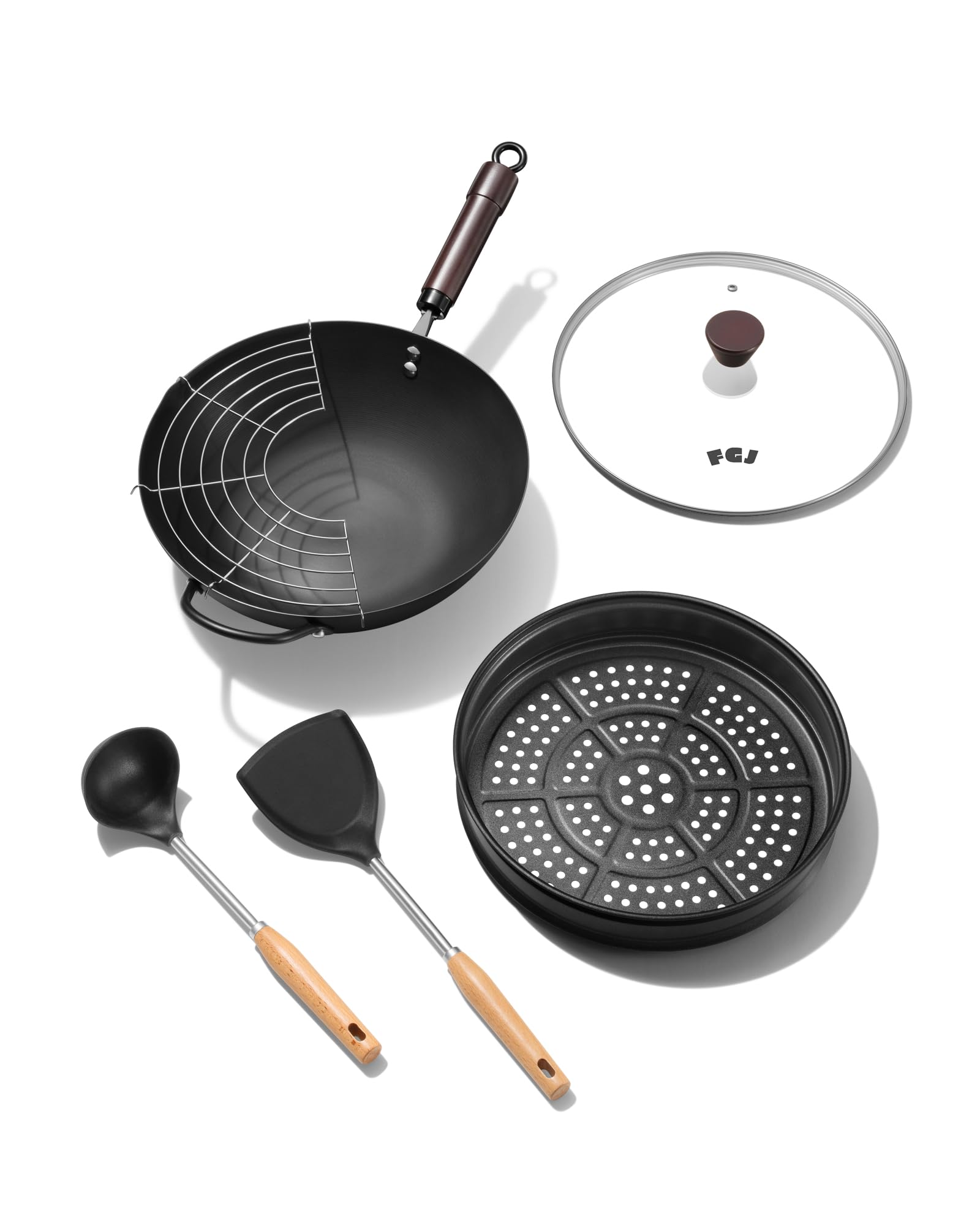FGJ 13 Inch Carbon Steel Wok Set