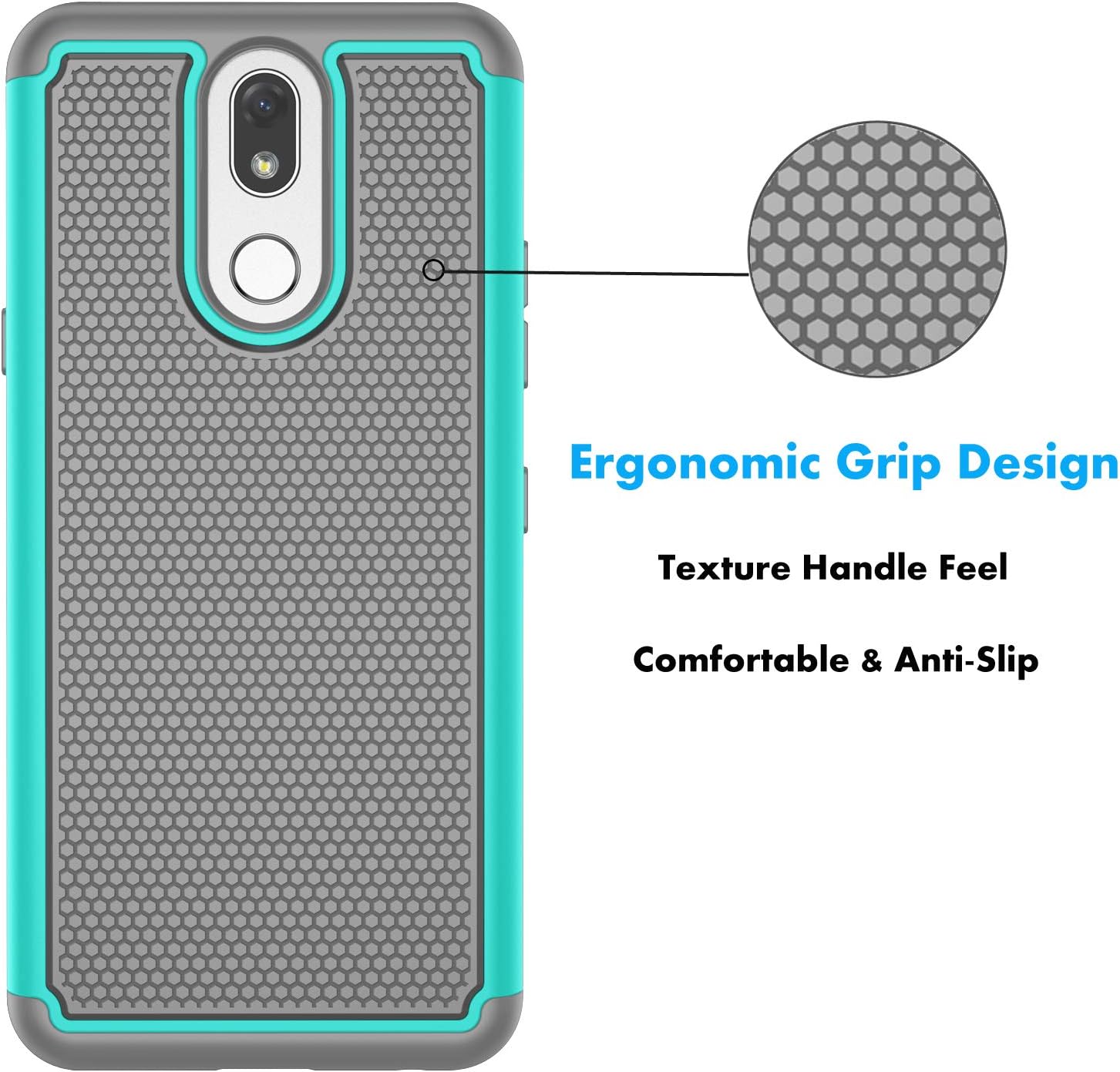 Njjex Compatible with LG K40 Case/LG Solo LTE Case/LG Xpression Plus 2/K12 Plus/Harmony 3 Case, [Nveins] Hybrid Dual Layers Hard Plastic Back + Soft Silicone Rubber Defender Slim Phone Cover Turquoise
