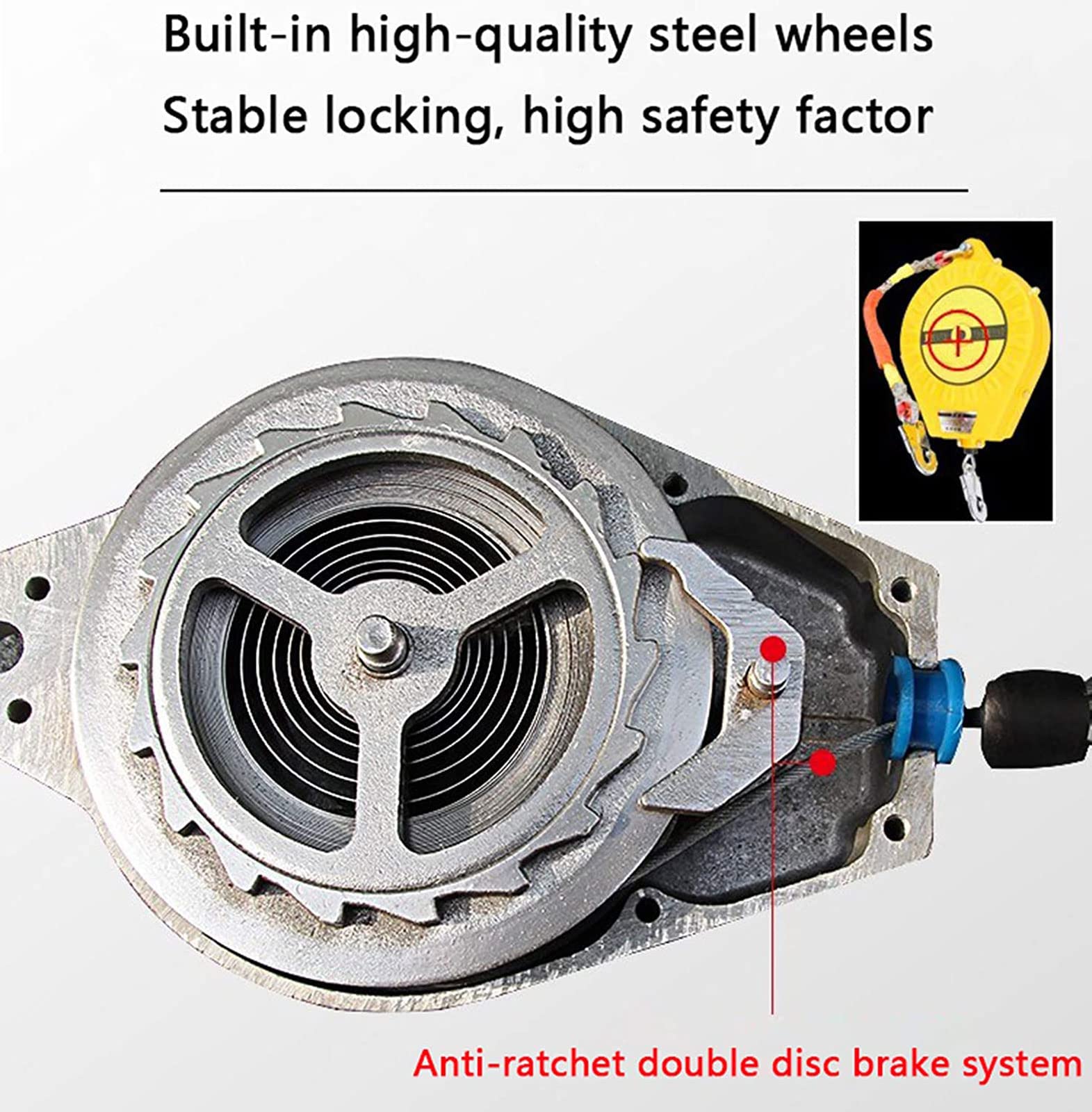 Dispositivo Anticaduta Retrattile 10 Metri - Gancio Autobloccante - Doppia Sicurezza - Carico 150kg - Foto 10