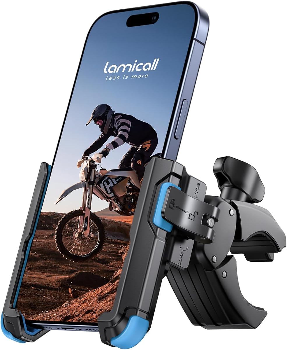 Lamicall Handyhalterung Motorrad, Fahrrad Handyhalter - [1s-Sperre] Handy Fahrradhalterung für Kamera, 360° Drehbare Universal Handy Halterung Fahrradlenker für iPhone 17 16 15 14, Samsung, Smartphone