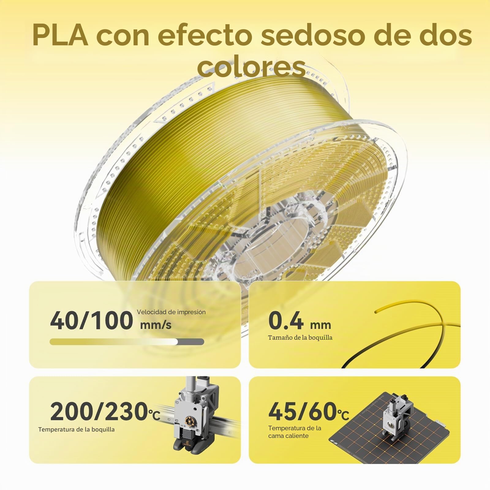 Chitu Systems Conjure Silk - Filamento de impresora 3D de ácido poliláctico, filamento de doble color de 1.75 mm, filamento de impresión 3D de seda negro y dorado, 2 kg