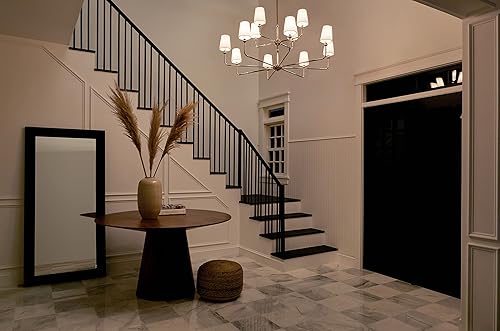 Vista 57 de Kichler Pallas 52517BK - Lámpara de techo de 8 luces en color negro, con persianas cónicas de lino opcionales para vestíbulo, sala de estar