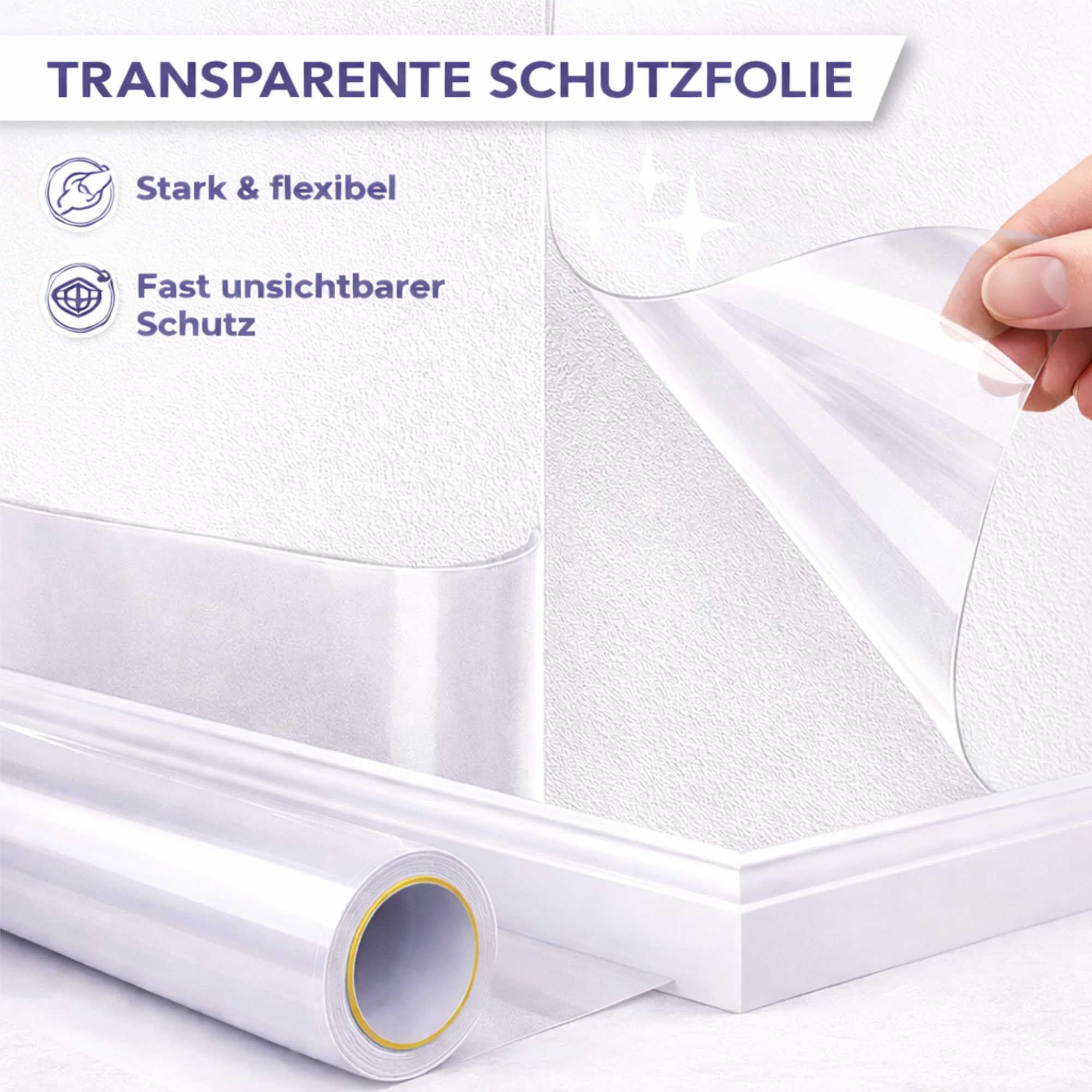 Wandschutzfolie 00 Transparent 31,5 cm x 3 m | Selbstklebende Rollenfolie für Wandschutz, Möbel, Küche und weitere glatte Flächen