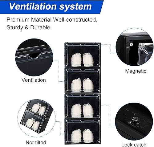 Miniatura 10 de MECCANIXITY Caja de zapatos con puerta transparente apilable para almacenamiento y exhibición, fácil montaje (transparente, paquete para 6)