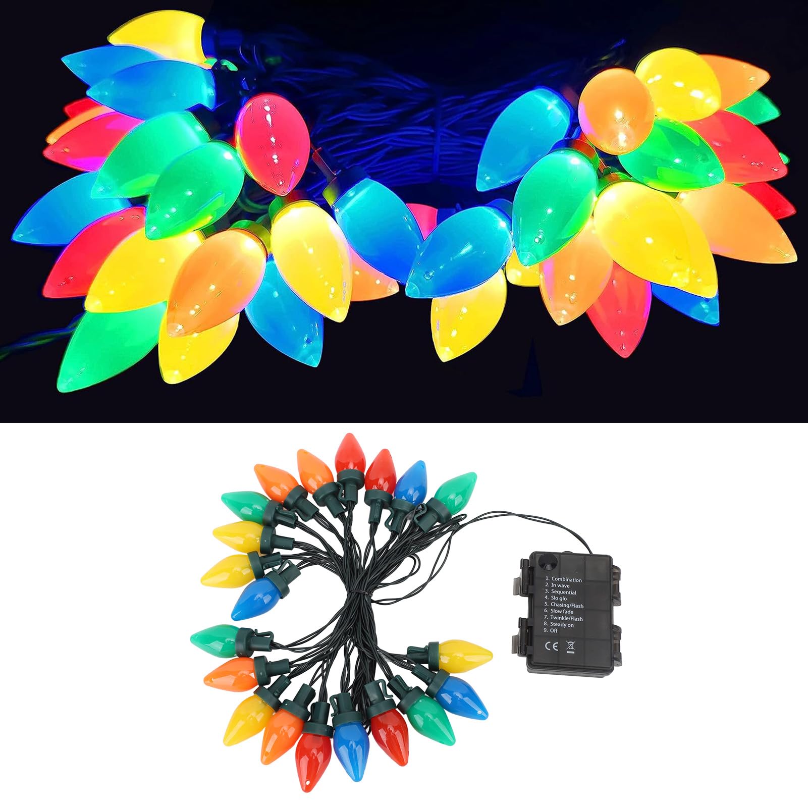 Guirlande Lumineuse de Noël à LED C9, 16,4 Pieds, 20 LED, étanche, en Forme de Fraise, avec Télécommande, pour Extérieur, Intérieur, Patio, Fête de Mariage, Décoration de