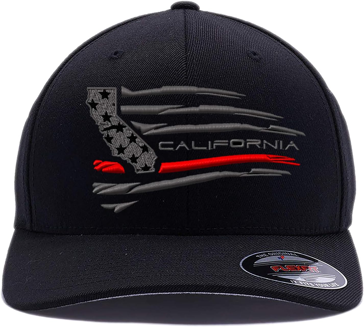 Thin Red Line Firefighter Axe USA Flag hat. Embroidered 6277 Flex Fitted Wooly Combed / 6477 Flex Fitted Wool Blend Hat