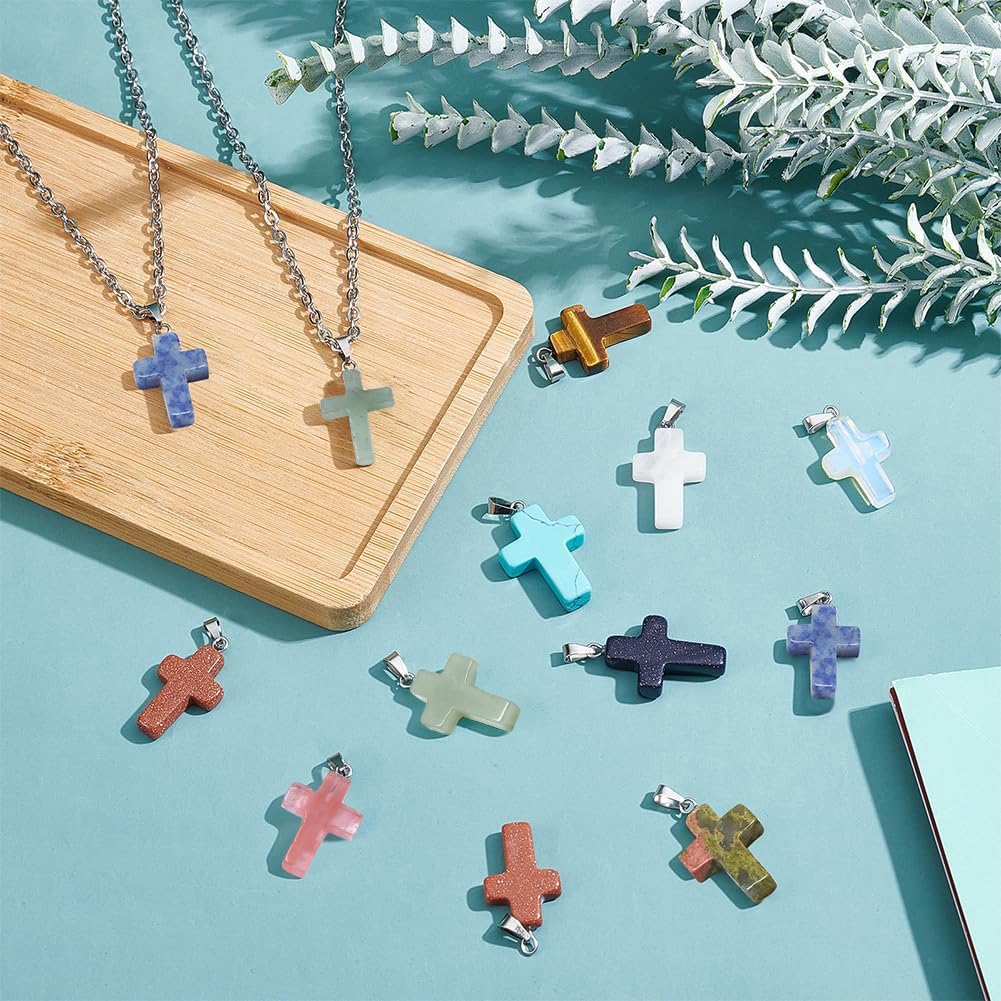 PH PandaHall 50pz Ciondoli a Forma di Croce Ciondolo Croce Pietre Preziose, 10 Colori Ciondolo Crocifisso per Pasquale Comunione Regalo Creazione Gioielli Collana Fai Da Te