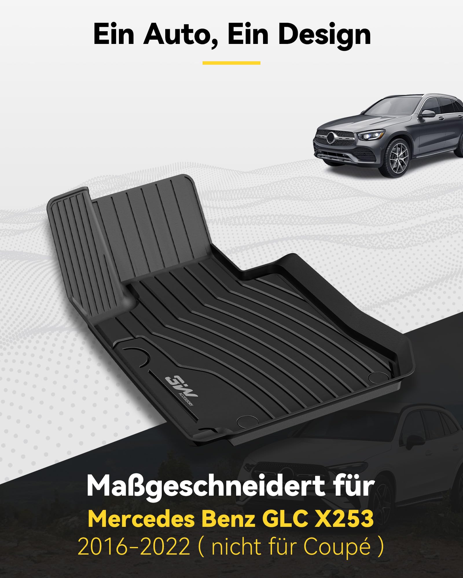 3W Fußmatten & Kofferraumwanne für Mercedes Benz GLC X253 2016-2022 | Non Coupe | TPE Thorex™ Allwetter | 3D Maßgeschneiderte Passform | Hundefreundlich Auto Zubehör | Wasserdicht & Kratzfest