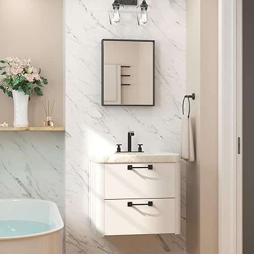 Miniatura 64 de Keonjinn Espejo de baño dorado de 48 x 36 pulgadas, espejo rectangular con marco de metal dorado cepillado, espejo de pared grande rectangular