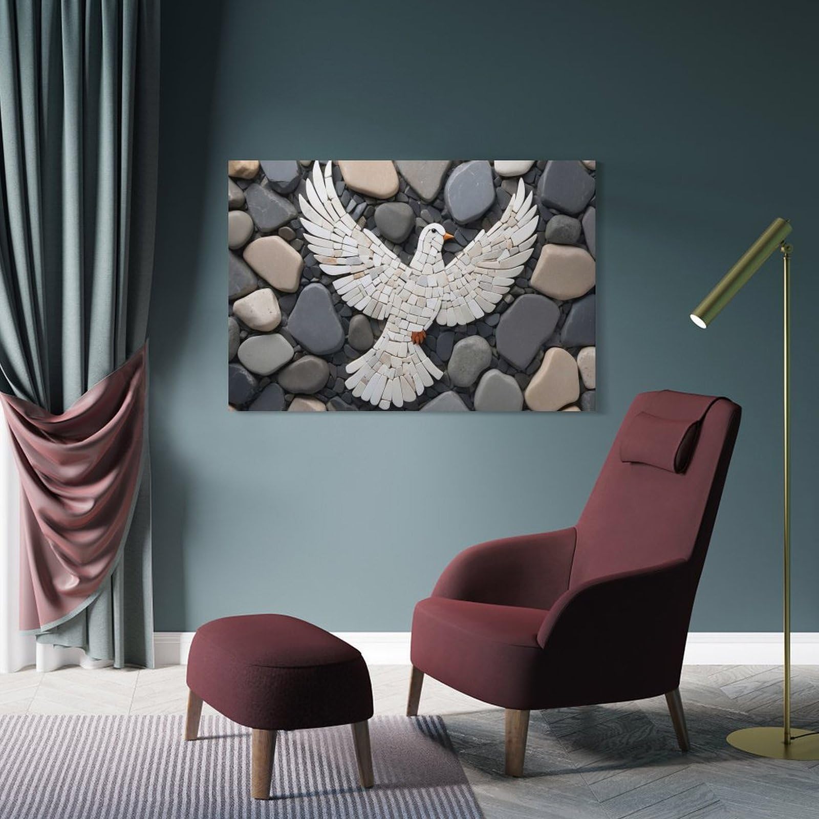 Junmoney Wall Art Print Dove Mosaic on Stone Background, 24x36inch(60x90cm), for Picture Wall Styling in Lounge Or Bedroom, Wall Decor Suited to Curated Displays