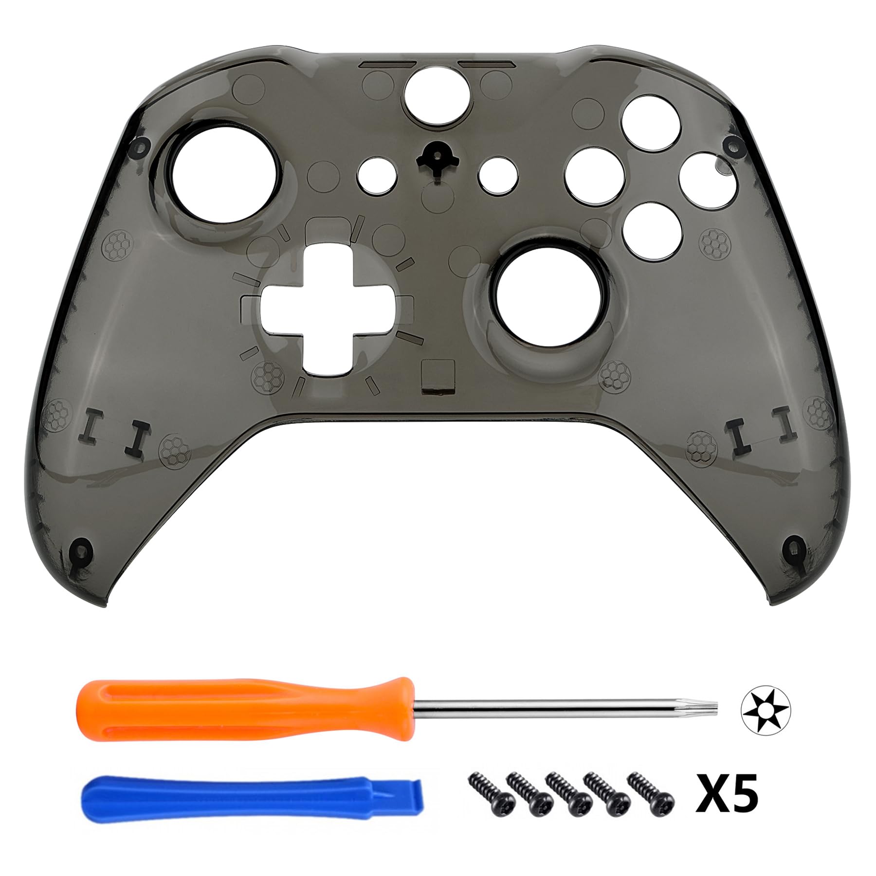 eXtremeRate Cover Custodia per Xbox One S X Joystick Model 1708,Copertura Frontale Guscio DIY Pezzo di Ricambio per Xbox One S X Controller-Trasparente Nero Cristallo