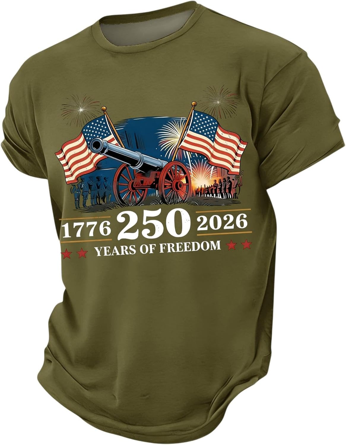 Men's 4Th of July T-Shirt, 250Th Anniversary USA Shirts, Short Sleeve Crew Neck American Flag Tee Tops, S-4XL