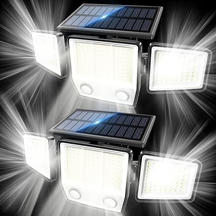 MDCMDCM Solar Motion Lights Outdoor Waterproof - 3000LM 3 Modes Solar Security Lights Motion Outdoor 270 Illumination IP65 LED Solar Flood Wall Light (Push Button, 2 Pack)