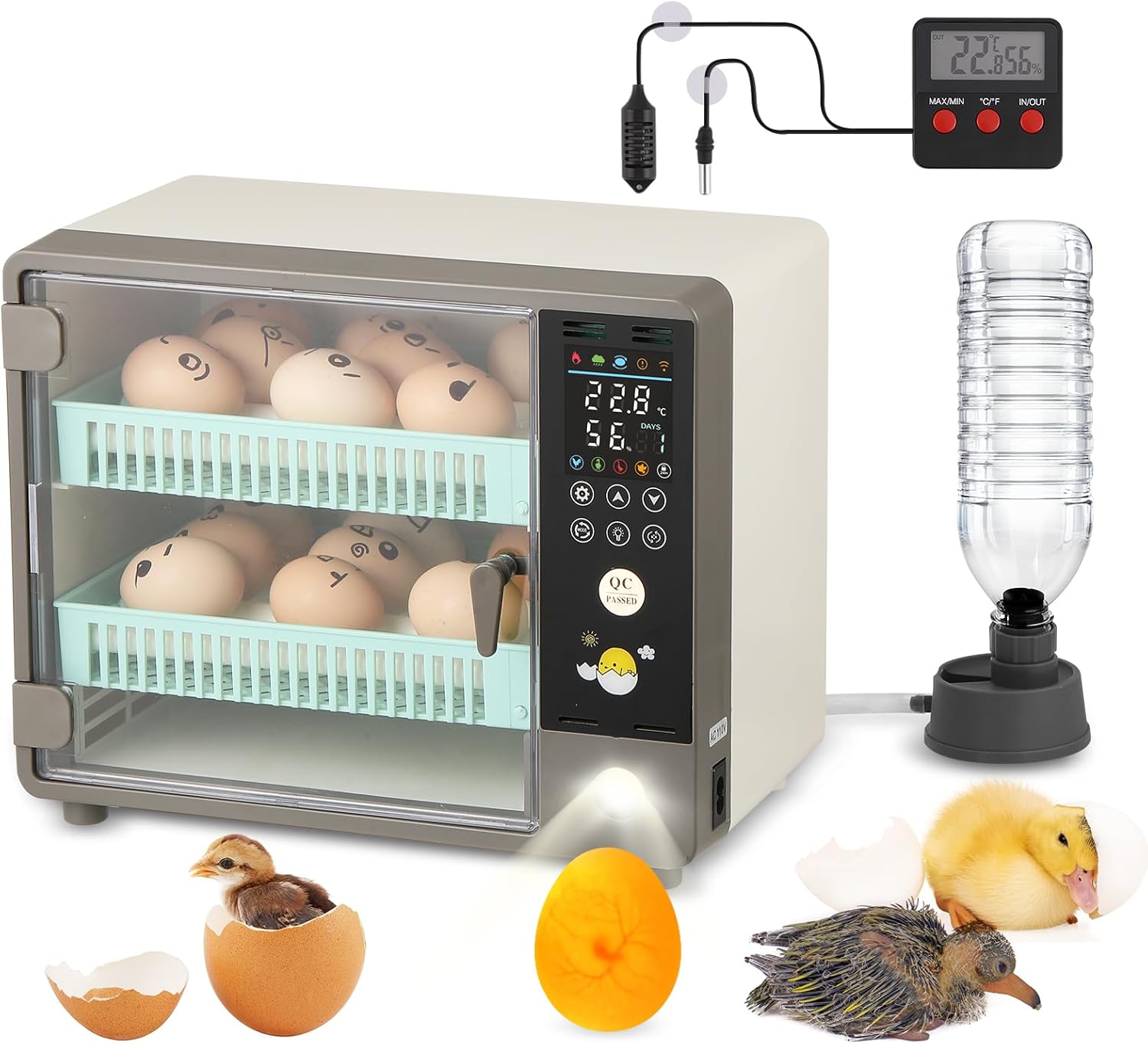 Incubators for Hatching Eggs, Egg Incubator with Automatic Egg Turning and Humidity Control with Temp Display & Multiple Hatching Modes for Chickens, Ducks, Goose & Pigeons(up to 24 Eggs)