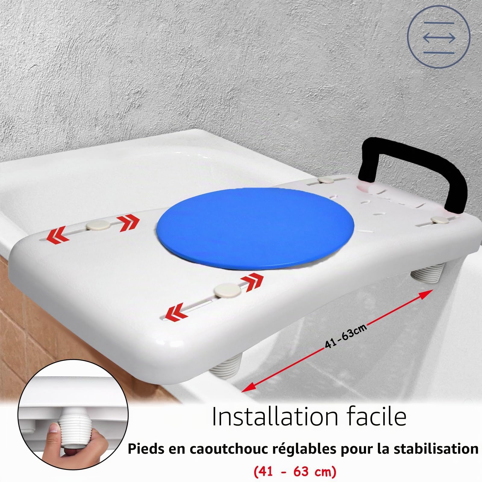 FIVMEN Planche de bain pour personnes âgées, adultes, avec poignée ergonomique et plateau rotatif, siège de baignoire antidérapant, planche de douche, planche de bain, noire