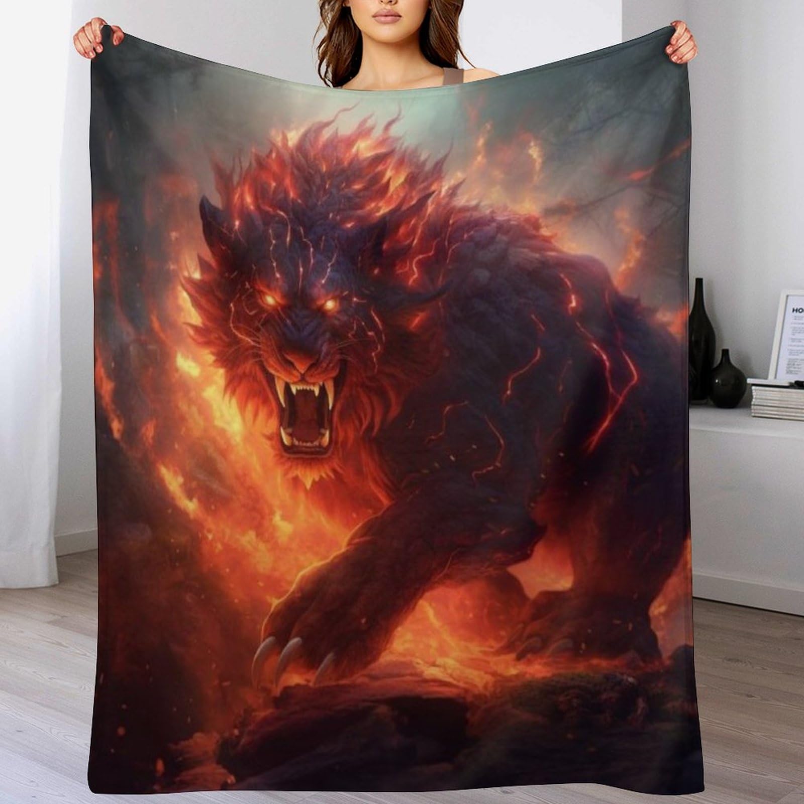 Couverture polaire Lion de 100x130cm en flannel douce pour lit