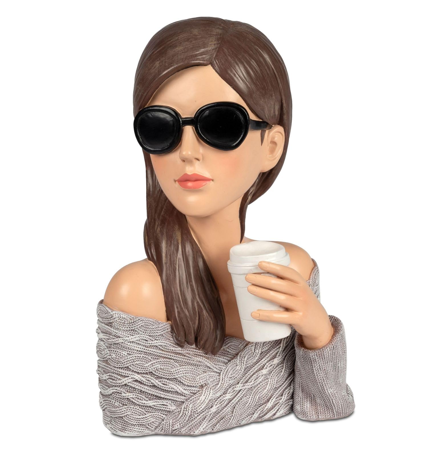 formano Deko-Büste Dame mit Sonnenbrille und Kaffeebecher Frauenfigur 28cm Women - Edle Skulptur aus Kunststein - Vintage-Deko im Audrey Stil - Elegante Geschenkidee für Frauen & Designliebhaber