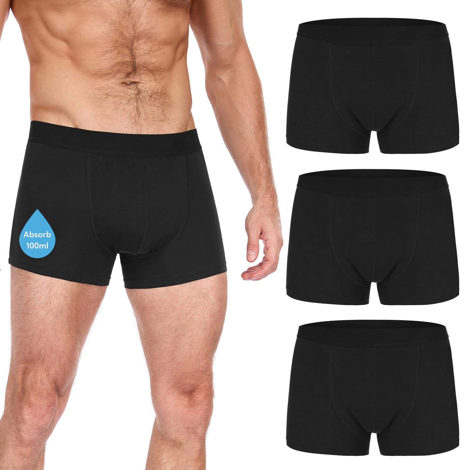 CITURLAN Inkontinenz Pants Männer - 100 ml Saugfähigkeit,Waschbar Boxershorts Herren für Inkontinenz Underwear mit Baumwolle Auslaufsicher Wiederverwendbare für Nacht und aktive Nutzung, 3er Pack