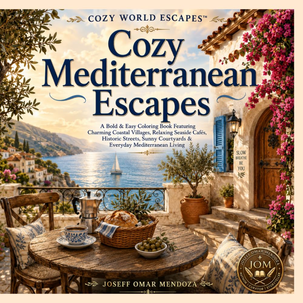 Cozy World Escapes: Cozy Mediterranean Escapes: A Bold and Easy Coloring Book for Adults Featuring Mediterranean Villages, Seaside Cafés, Coastal ... Travel Scenes (Cozy World Escapes Collection)