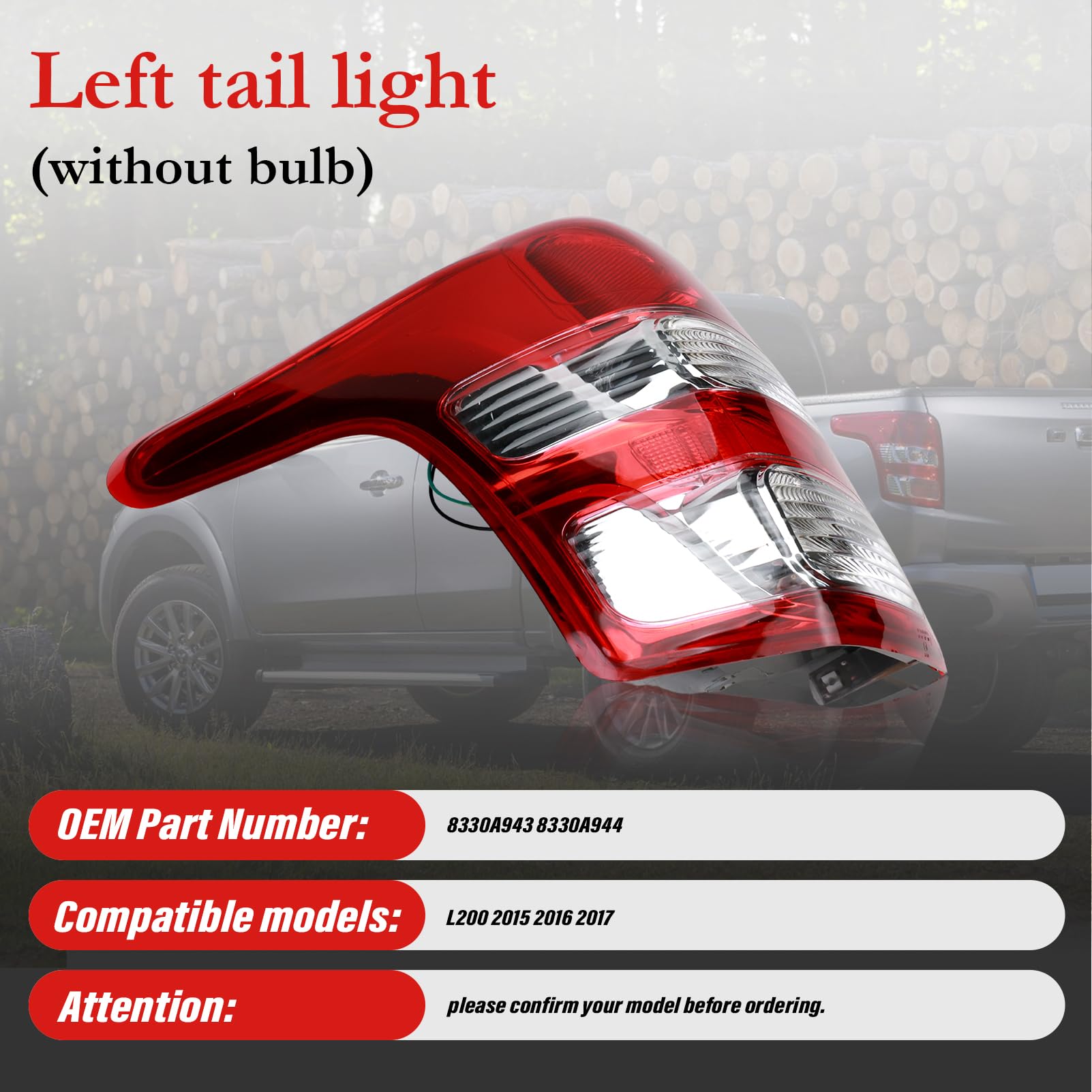 Luces Traseras izquierdo para Mitsubishi L200 2015 2016 2017 GrupoLuz Trasera para 8330A943 8330A944 Faros traseros Luz de freno lateral Lado conductor