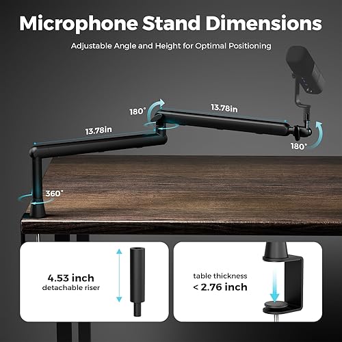 Miniatura 3 de NearStream Soporte de micrófono con adaptadores de 14", 38" y 58", brazo de micrófono ajustable con gestión de cables, elevador de 4.5", soporte de
