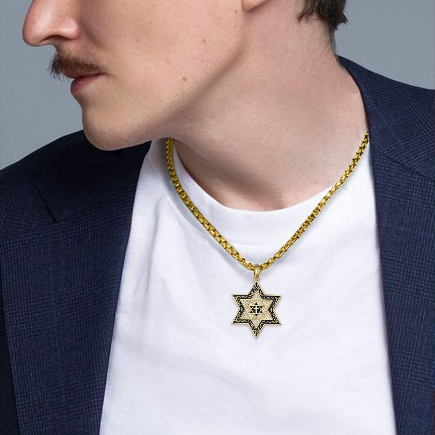 925 Sterling Silver Star of David Necklace for Men - Jewish Pendant with Cross Detail - David Star Necklace - Religious Jewelry for Him - Image 6