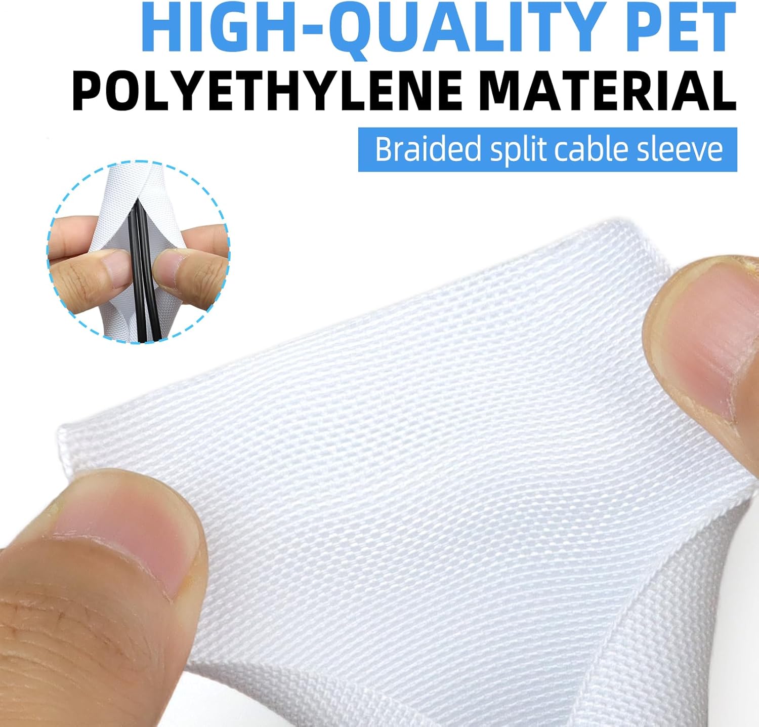 Automotive Wire Loom Tubing, Split Braided Cord Protectors from Pets No Chew, Flexible Cable Sleeve Cable Management for TV/Computer/Electric Wires (White, 1"-10ft)